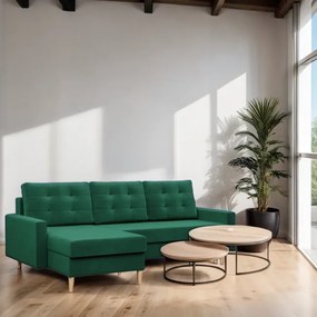 Rohová rozkladacia sedačka BLANK Elegant fľaškovo zelená