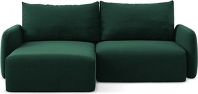 Tmavozelená zamatová rozkladacia/s úložným priestorom rohová pohovka (ľavý roh/s leňoškou) Kalena – Makamii