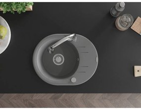 Mexen Kevin, 1-komorový granitový drez 586x458x190 mm a drezová batéria Elia, šedá, 6517-71-670101-00