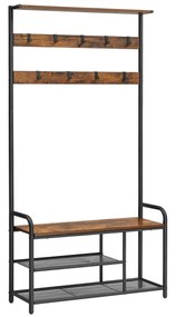 Stojan na kabáty s botníkom, 180,5x85x30cm, vintage hnedo-čierny