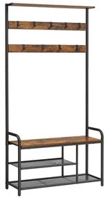 Stojan na kabáty s botníkom, 180,5x85x30cm, vintage hnedo-čierny