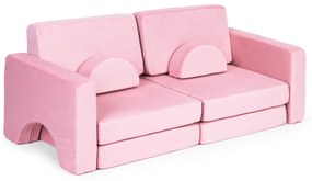 Modulárna rozkladacia pohovka pre deti veľká 2-miestna DIY 10 mäkkých vankúšov - ružová ECOTOYS