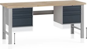 Výškovo nastaviteľný dielenský stôl G7, buková škárovka, 2000 x 800 x 840-1040 mm, 2x kontajner, 6 zásuviek, grafit