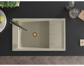 Mexen Elias, 1-komorový granitový drez 795x480x200 mm a drezová batéria Duo, béžová, 6511-69-671701-57-G