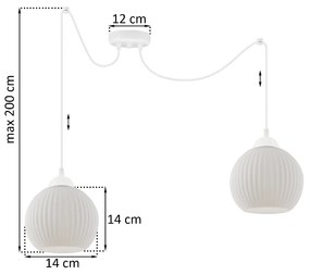 Závesné svietidlo Riffle Round Spider, 2x biele sklenené tienidlo, w