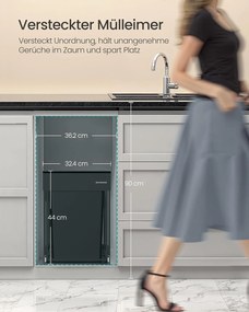 SONGMICS kuchynský systém na triedenie odpadu do skrine, 2 x 20 L, čierny