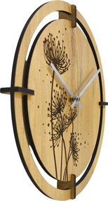 Drevené hodiny s gravírovanými púpavami | LEIKA: HDF - Zlatý Dub 30 cm 4807-115504 HDF0704-ruky-silver