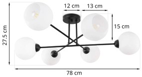 Stropné svietidlo Eliza, 6x biele sklenené tienidlo, B