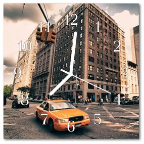 Nástenné sklenené hodiny Taxi 30x30 cm