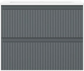 Mexen Rivel, kúpeľňová skrinka 60 cm s umývadlom Otis, 2 zásuvky, drážkovaná, grafitová matná/biela matná, 91A20-06047-2-BFF66-W18M0