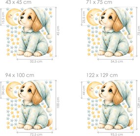 Psík v pyžame a mesiac detské nálepky na stenu list 43 x 45 cm