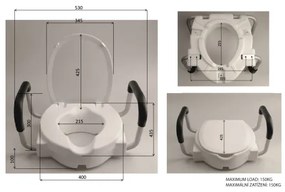 Ridder - Zvýšené WC sedadlo s madlami, biele