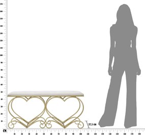 Lavica Srdce 105 cm zamat zlatá/krémová