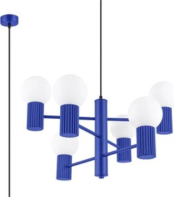 Modré závesné svietidlo so skleneným tienidlom Orbital – Sollux