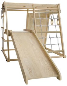 Detské vnútorné drevené ihrisko so šmykľavkou, lezeckou sten