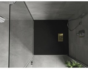 Mexen Hugo, štvorcová sprchová vanička SMC 90 x 90 cm, čierna, zlatá krytka, 42709090-G