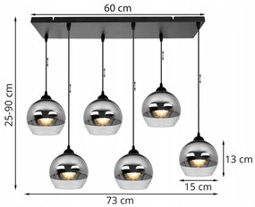 Závesné svietidlo Bergen, 6x chrómové/transparentné sklenené tienidlo (fi 15cm)