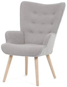 Autronic - Křeslo "ušák", potah šedá látka bouclé, nohy masiv kaučukovník - AK-309 GREY2 AKCE