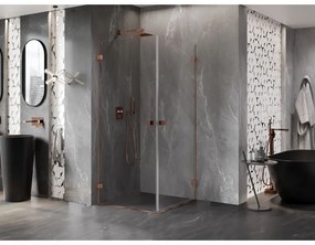 Mexen Lunar-B Duo výklopný sprchový kút 85 x 85 cm, číre sklo, ružové zlato, 832-085L-085P-60-00