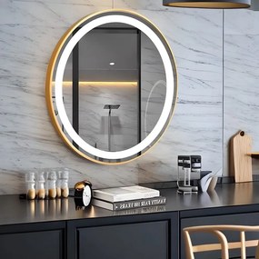 Rea Zrkadlo ⌀80 cm s vyhrievaním a regulovateľným LED osvetlením HOM-02503, zlaté