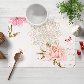 Biante Bavlnené prestieranie na stôl Sandra SA-683 Ružové pivonky s motýľmi na bielom 30x40 cm