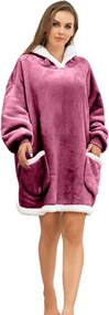 Baránková mikinová deka s rukávmi a kapucňou LAVENDR, vínová