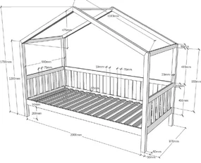 Antracitová domčeková detská posteľ z borovicového dreva 90x200 cm DALLAS – Vipack