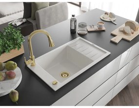 Mexen Elias, 1-komorový granitový drez 795x480x200 mm a drezová batéria Elia, biela, 6511-20-670101-50