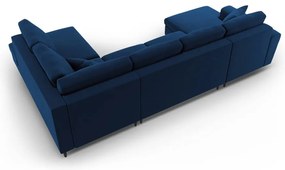 Modrá zamatová rozkladacia/s úložným priestorom rohová pohovka (pravý roh/do "U") Kyoto – Cosmopolitan Design