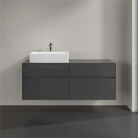 VILLEROY &amp; BOCH Collaro závesná skrinka pod umývadlo na dosku (umývadlo vľavo), 4 zásuvky, 1400 x 500 x 548 mm, Glossy Grey, C13200FP