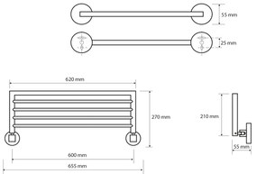 Sapho Sapho, X-ROUND polička na uteráky výklopná 650mm, chróm, XR420
