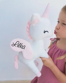 Plyšový jednorožec biely s menom Laura