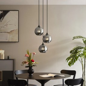 Art Deco závesná lampa čierna s dymovým sklom 3-Lights - Wallace