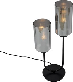 Inteligentná stolná lampa čierna s dymovým sklom 2-svetlá vrátane 2 Wifi ST64 - Laura