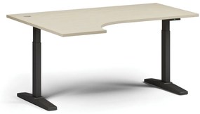 Výškovo nastaviteľný stôl, elektrický, 675-1325 mm, rohový ľavý, doska 1600x1200 mm, čierna podnož, wenge