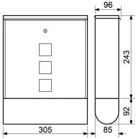 Poštová schránka na noviny a listy, 335 x 305 x 96 mm, nerez
