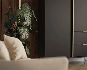 KOMODA VYSOKÁ LOREEN TMAVOŠEDÁ + ZLATÁ SO ŠUPLÍKMI NA NOŽIČKÁCH 103 cm
