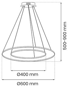 Závesné LED svietidlo Hoop, 2x LED 51w, 4000k, g