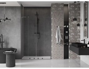 Mexen Velar L Duo, posuvné sprchové dvere do otvoru 150 cm, 8mm číre sklo, brúsený grafit, 871-150-003-02-95