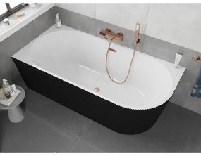 Mexen Silo, rohová voľne stojaca ryhovaná vaňa, ľavá, 170 x 80 cm, biela-čierna, medený matný prepad, 52891708075L-65