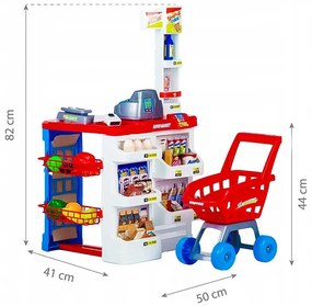 Veľký stánok supermarketu pre deti s pokladňou, váhou a skenerom