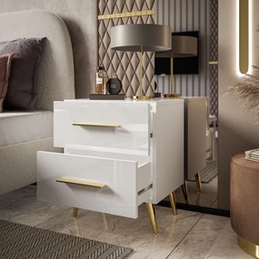 NOČNÝ STOLÍK SANTINO 2 NA NOŽIČKÁCH VYSOKÝ LESK PRACOVNÁ DOSKA + ZLATÝ