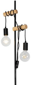 Vidiecka stojaca lampa čierna s dreveným 2-svetlom - Dami