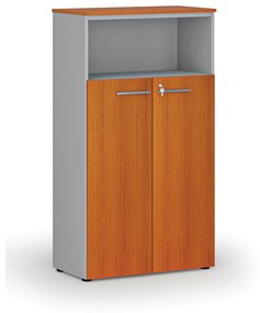 Kombinovaná kancelárska skriňa PRIMO GRAY, dvere na 3 poschodia, 1434 x 800 x 420 mm, sivá/čerešňa