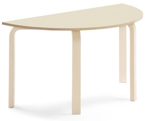 Stôl ELTON, polkruh, 1200x600x640 mm, laminát - breza, breza