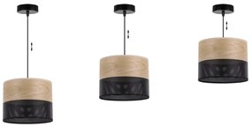 Závesné svietidlo Wood, 1x dýha zlatý dub/čierne PVC tienidlo, (fi 20cm)