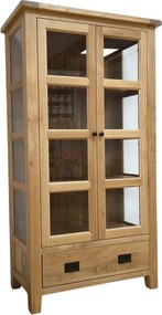 Široká vitrína z masívu s presklenými bokmi a zásuvkou 100x48x180 cm