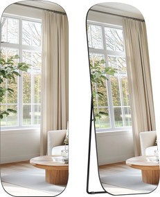 Celotelový zrkadlo, stojace zrkadlo s zaoblenými rohmi, čierne