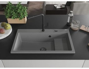Mexen Omar, 1-komorový granitový drez 800x480x210 mm, šedá, grafitový sifón, 6520801005-71-B