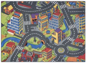 Detský koberec REBEL ROADS Town life 97 Veľké mesto, ulice protišmykový - sivý